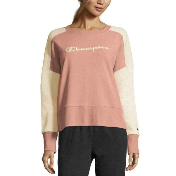 Champion Tops - Champion Women Sweater Heritage Herringbone Crw Neck Sweatshirt Pullover Pink 1X